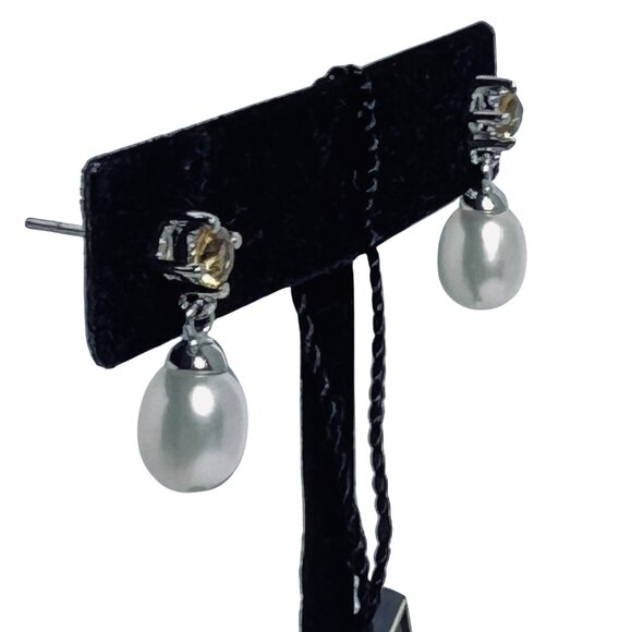 Honora Sterling Silver White Freshwater Pearls And Citrine Stone Earrings (5980) - Picture 5 of 7